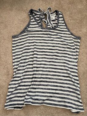Market & Spruce Navy and White Striped Tie-Back Knit Tank - M